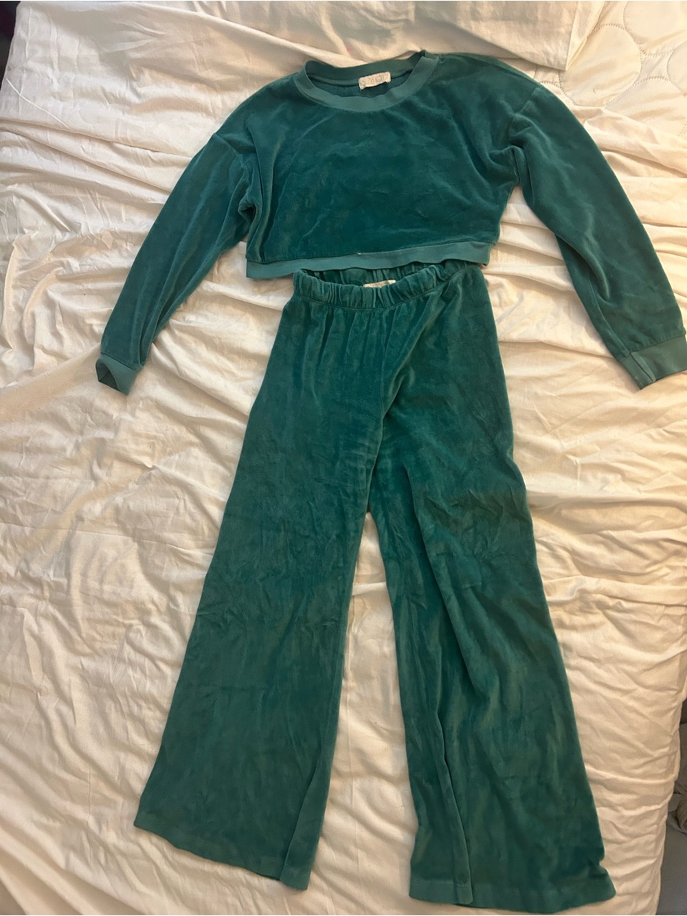 Suzi Kondi Teal Plush Long Sleeve Top & Wide Leg Pants Set